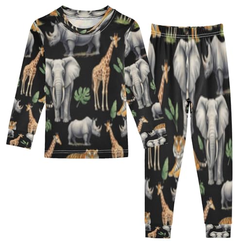 Pajama Sets Long Sleeve African Animals on Black Soft Comfy Sleepwear 2 Piece PJS 3-8T