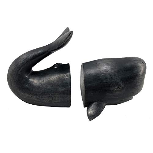 Comfy Hour Resin Set 2 Whale Bookends Art Bookends Solid Heavy Weight, Black