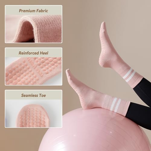 BONANGEL Pilates Socks with Grips for Women, 3 Pairs Womens Grippy Yoga Ballet Barre Hospital Gym Athletic Socks3