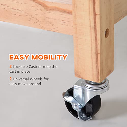 Homcom 42" Kitchen Trolley Cart Rolling Island Utility Serving Cart With 2 Drawers And 3-Tier Shelf Pine Wood #TOP4