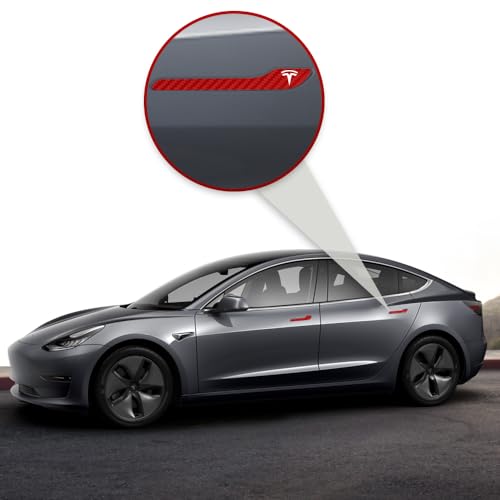 Image of IPG Compatible for Model 3 / Model Y Door Handle Decal Sticker Wrap Kit (Set of 4) with Tesla Logo Personalize Your Tesla (Red Carbon Fiber)