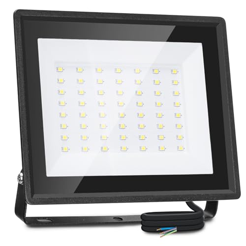 Aigostar 50W Flood Lights Outdoor 4300lm Outdoor Security Lights Waterproof IP65 LED Floodlight 6500K Cool White Outdoor Lights for Warehouse Playground Backyard etc. Black