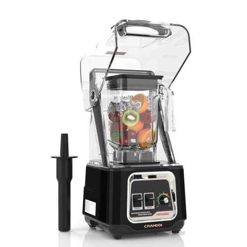 CRANDDI Commercial Blender, 2200W Countertop Blenders with Removable Shield, Quiet ...