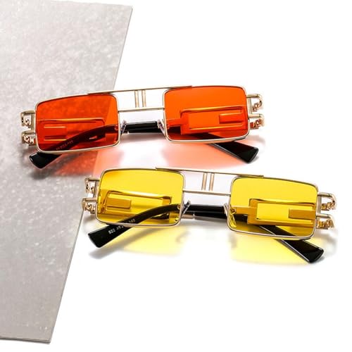 Lunettes de soleil rectangulaires rétro punk en métal steampunk ciselé