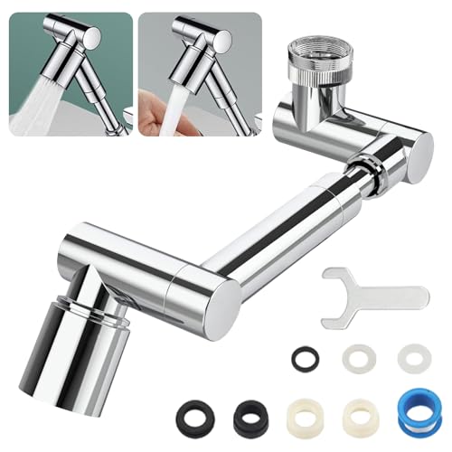 Preisvergleich Produktbild Atliberswo 1440° Wasserhahn Verlängerung, Einziehbar und Drehbar Wasserhahn Aufsatz, 2 Wasserauslassmod wasserhahn aufsatz schwenkbar, für Küche / Bad, Universeller 20mm -24mm Wasserhahnanschluss