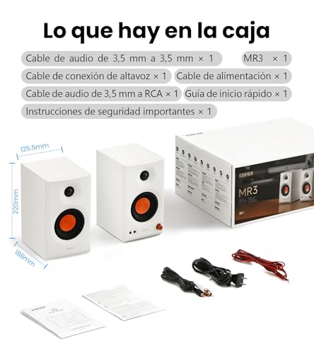 Miniatura 6 de Edifier MR3 - Altavoces de Estudio compactos 2.0, Hi-Res Audio, Bluetooth V5.4, Controles físicos, RCA, AUX, Aplicación móvil, 2x18W, Blanco