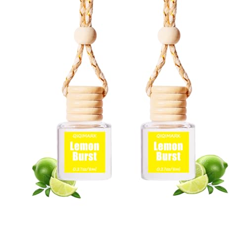 Image of Hanging Car Air Freshener 2 Pack, Lemon Scent Essential Oil Car Diffuser Bottle, Refillable Hanging Auto Aromatherapy Freshener, Long Lasting Odor Eliminator for Car, Truck, SUV