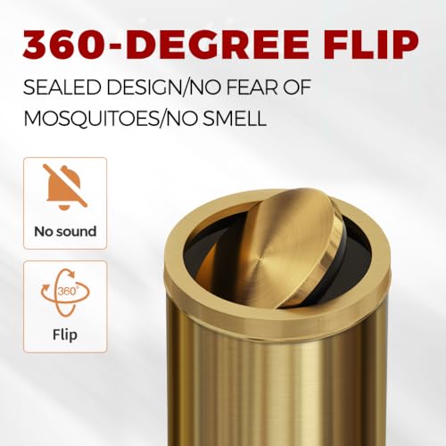 Image of Gold Trash Can, 8 Gallon Trash can with lid,Large Capacity FILP lid Kitchen Trash can for Bathroom,Shopping mall,Elevator gate,Airport, Hotel,Commercial (Gold)