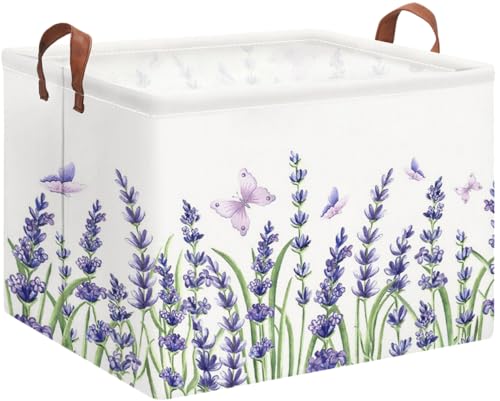 Image of Rectangle Storage Basket with Handles,Collapsible Storage Bin,Books Box,Gift Basket(Lavender)