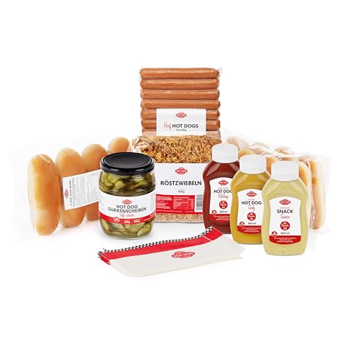 HOT DOG WORLD - Hotdog-Partypaket 'dänische Art' für 12 Hot Dogs (Strohschwein)