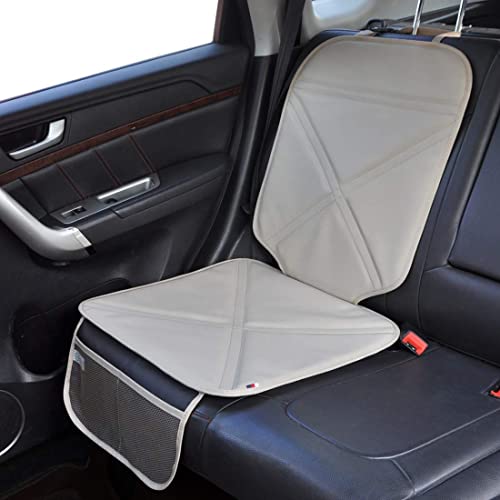 Viaviat Car Seat Protector Leather Waterproof Child Safety Seat Protector Cover With Thick Pad And 2 Large Pockets Durable Kick Mat For All Auto Seat (Beige) #TOP6