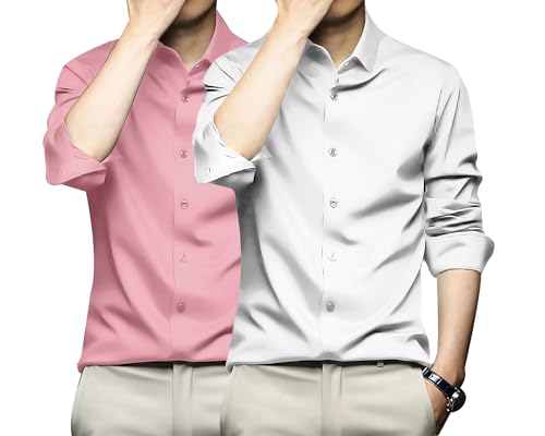Image of DEELMO Combo of Men's Stylish Solid Satin Casual Shirt for Men Full Sleeves| Poly Satin Silk Shirt Pack of 2