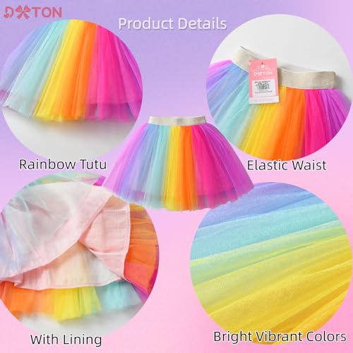 Image of DXTON Girls Tutu Skirt Rainbow Toddler Tulle Ballet Dance Skirt for 3-10Y