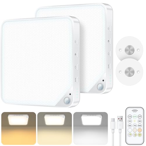 Image of Rechargeable 6W Motion Sensor Light Indoor for Closet,Ceiling&Shower,2-Pack | No Wiring & Magnetic Stick-on Installation•Remote Control•5 Brightness Levels & 3 Color Temperatures•Ideal for Small Spaces