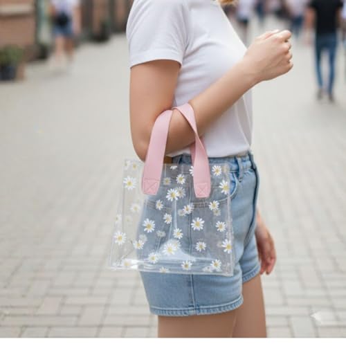 Image of SATYAM KRAFT Pack of 6 Transparent Reusable Leather Goodie Bags | Elegant Gift Bags for Her /Him Wedding Return Favors, Engagement Hampers, Marriage, Birthday & Festival Gifting | Handle Hamper Shopping Carry Bags (Flower Print (Pink))