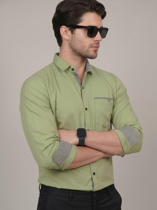 Image of Diverse Men's Cotton Blend Shirt with Pocket Design Spread Collar Full Sleeves Regular Fit and Standard Length | Comfortable Cotton Casual Shirt for Man