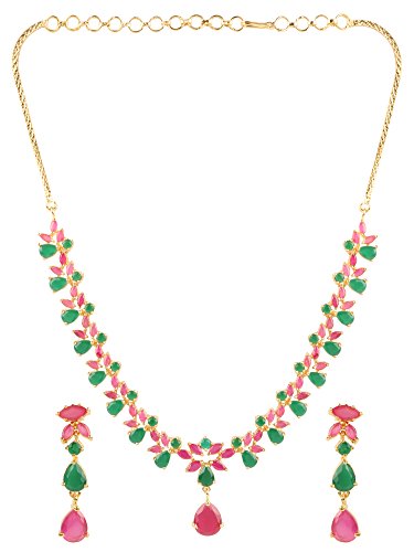 Image of Swasti Jewels Gold Plated CZ Necklace and Earrings Set for Women