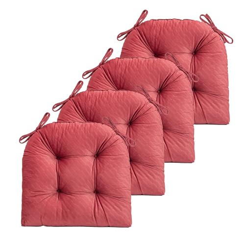 FABRICASTLE Chair Cushions Pads Non-Skid Comfortable 17" x 16" Seat Cushion Cover Set of 4 for Indoor Kitchen Dining Room Office Chairs (Wine red, 4 Counts (Pack of 1))