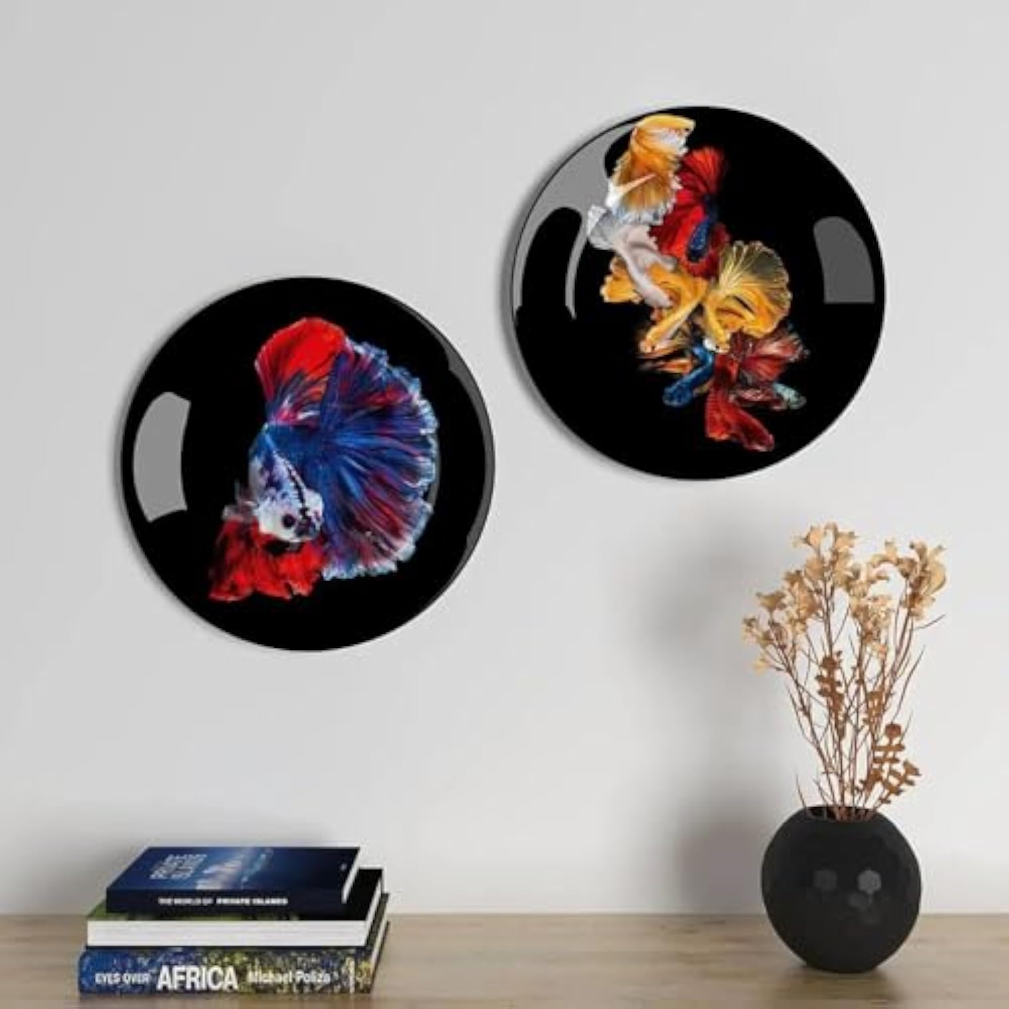 Vibrant Betta Fish Ceramic Wall Plates Set of 2