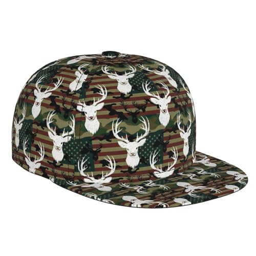 Unisex Adult Camouflage American Flag Hunting Camo Deer Baseball Cap Snapback Dad Hat for Camping Golf Outdoor Activities, Fashionable Adjustable Snap Military Cap, One Size Fits Most