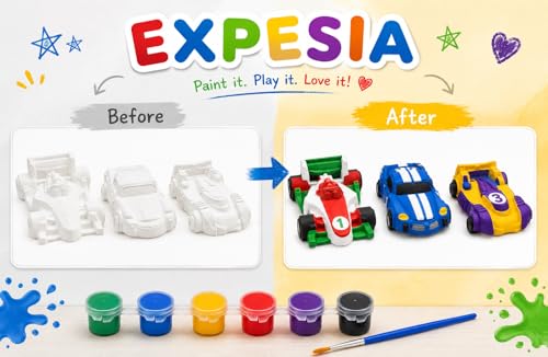 Image of EXPESIA DIY Sports Car Painting Kit for Kids, Plaster Toy Cars, with Paints and Brush, Creative Art and Craft Activity, Ages 3+ (6 Sports Cars)