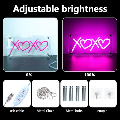 Image of ENUOLI XOXO Neon Sign, USB Powered Neon XOXO Neon Signs Light Dimmable LED Pink XOXO Signs Double-Layer Acrylic Neon for Home Bedroom Bar Club Pub Party Wall /Table Art Decoration Party Night Light Birthday Gift