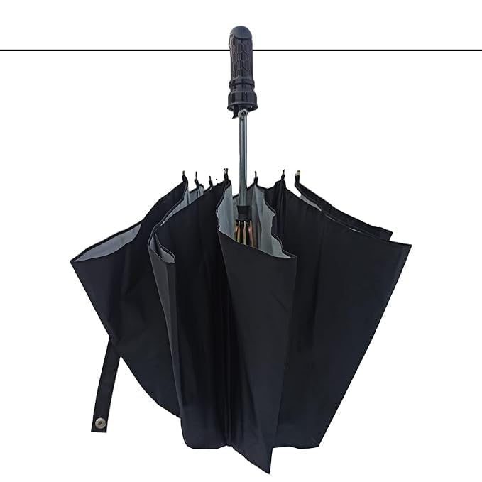 Image of Umbrella for rain and sunshine, Strong and windproof with deep black colours is suitable for men, women, boys, girls, and kids. Unfold or Two fold black umbrellas.2Fold Black