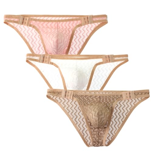 Men's underwear Briefs Breathable quick drying lace adjustable size loose open youth transparent mesh low waist