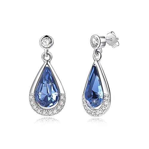 Boucles d'oreilles bleu royal en cristal et goutte d'argent pour vos soirées élégantes