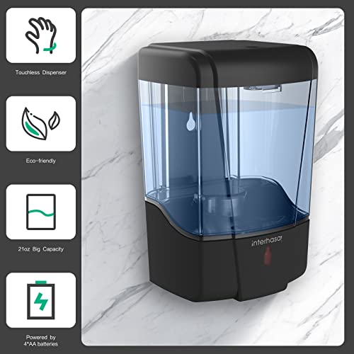 Image of interhasa! Soap Dispenser, Touchless Hand Sanitizer Dispenser Wall Mount Automatic Kitchen Soap Dispenser for Commercial Home, Office, 600ml /20oz Black
