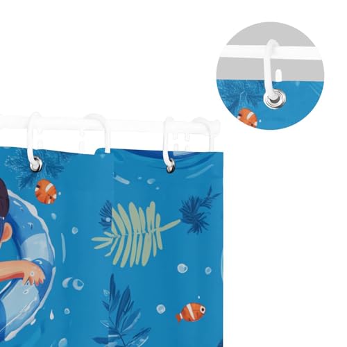 Rideau de douche imperméable garçon en polyester bleu pour baignoire - 6