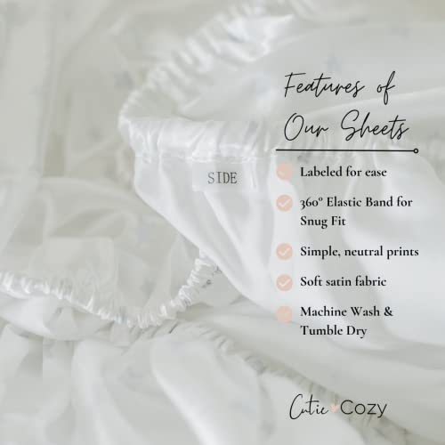 Satin Fitted Crib Sheet (2 Pack) Premium Oeko-TEX Certified Satin Crib Sheet Set, Prevents Bald Spots Like Silk Crib Sheets for Baby Hair (White with Light Gray Hearts & Stars) - Image 4