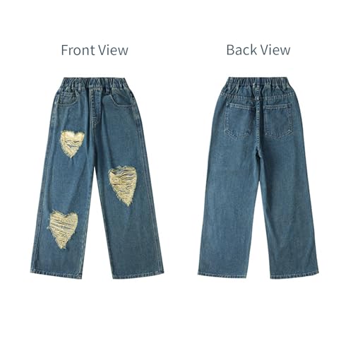 Baggy Jeans Kids Ripped Heart Loose Fit Wide Leg Jeans Skater Streetwear Baggy Pants Boys Distressed with Holes Washed4