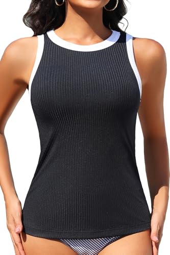 Tankini Tops for Women - High Neck Swimsuit Top Only Modest Bathing Suit Top Ribbed Swim Tank Top No Bottom 20252