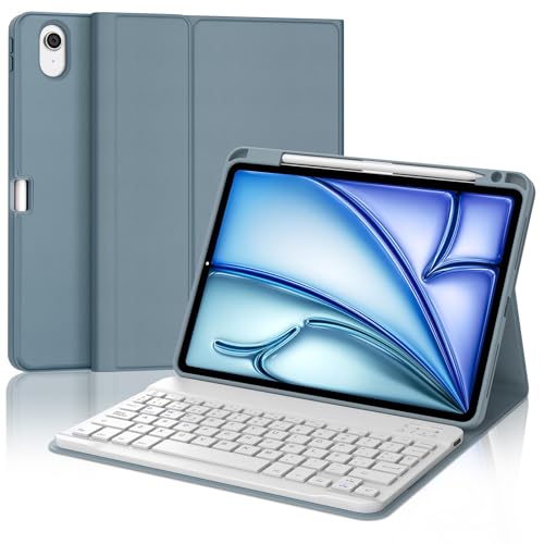 Funda teclado iPad Air 11 M2 con teclado español Ñ magnético desmontable color azul-gris