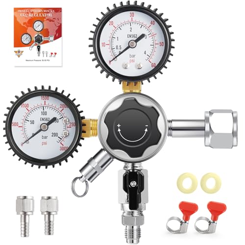 MRbrew CGA-320 Keg Regulator Quick Disconnect CO2 Kegerator Regulator with Pressure Adjustment Knob Beer Regulator with Safety Manual Pressure Relief Valve with 2 Swivel Nut & 1/4 & 5/16 Barb