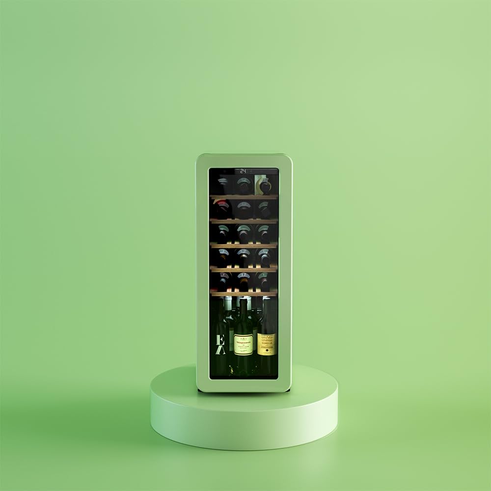 Cecotec Cantinetta 24 Bottiglie Retrò Bolero Grandsommelier Origin 24 Hit Green. Finitura Verde Controllo Led, Temp. 5-20ºC, NoFrost, Ripiani In Legno, Luce Interna, Ventilazione