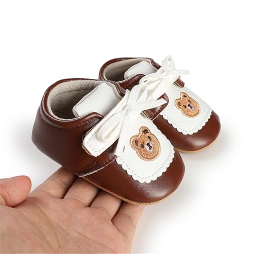 Image of HsdsBebe Baby Boys Girls Pu Leather Hard Bottom Walking Sneakers Toddler Rubber Sole First Walkers Infant Cartoon Slippers Crib Shoes