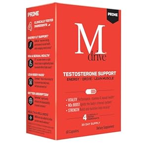 Mdrive Prime – Testosterone Support for Men, Max Energy, Stress Relief and Lean Muscle, KSM-66 Ashwagandha, S7 Nitric Oxide Booster, Bioperine and DHEA, 60 Capsules