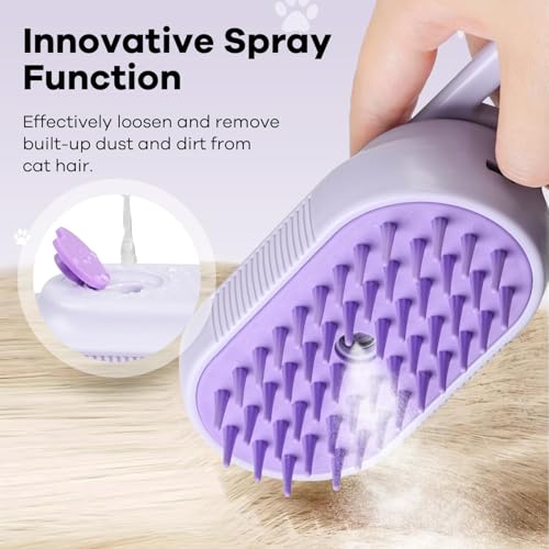Miniatura 3 de Cepillo Vapor Para Gatos Perro, 5-In-1 Multifuncional Cepillo A Vapor Para Mascotas Con Tanque De Agua Y Recargable Para Desenredar Nudos Y Pelos Sueltos En Animales, Morado