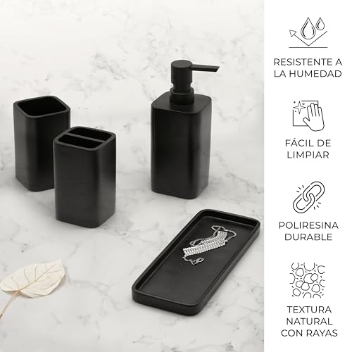 ZCCZ Juegos de Accesorios de baño 4 Piezas Negro con Dispensador de jabón, Vaso baño, Soporte para Cepillo de Dientes y Bandeja - Set de baño Negro Opaco - imagen 5