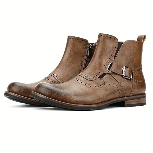 Image of Men's British-Style Buckle Oxford Boots | Buckle Strap Side-Zip Oxford Boots for Casual, Business & Work (Ankle-Length)