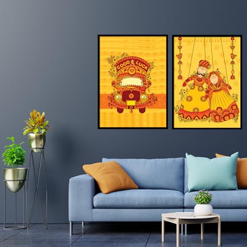 Image of NoWorries Kathputi art Wall Frames for Home Decor /Kathputli Paintings for Wall decoration - Traditional art Big Size Frames for Wall Decor - Set of 2 Puppetry Wall framed Paintings (Theme-traditional) (Synthetic Wood frame) (Leminated 300 GSM Pigment Digital Print) (framed, Multicolur) Set of 2