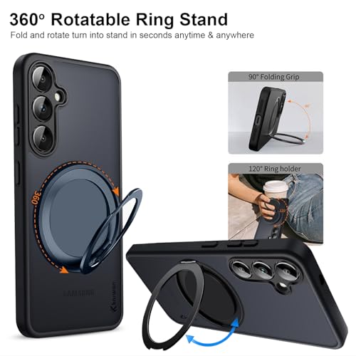 Image of KARWAN Tough Shockproof Armor Back Case Cover Compatible with Samsung Galaxy A55 with 360 Degree Rotation Magnetic Attraction Ring Holder Heavy Duty Rugged Case with Magnetic MagEase Wireless Charging