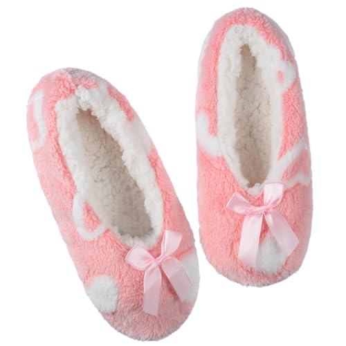 Harssidanzar Women's Slipper Socks Warm Adults Soft House Ballet Slipper Non-Slip Cute Washable RL012US