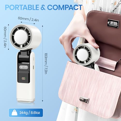 Image of Portable Handheld Cooling Ice Fan, Speed(1-100) Adjustable Mini Turbo Fans, 4000mAh Battery USB Rechargeable Personal Fans, LED Digital Display, 3 IN 1 Foldable Fan for Travel /Camping /Outdoor /Office