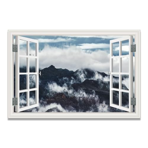 Cuadro de ventana falsa del paisaje costero VHdfgTY Llega la niebla en lienzo de 20x30cm