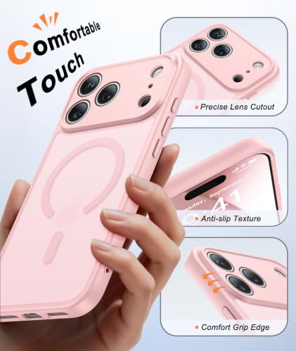 Image of FNTCASE for iPhone 17 Pro Case: Translucent Pink Slim Cases Compatible with MagSafe, Full Camera Protection & Tempered Glass Protector, 14FT Military Grade Drop Tested, Matte Skin-Friendly Cover