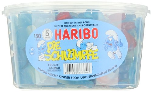 Haribo Schlümpfe in Runddose, 1.35 kg Dose, 150 Schlümpfe für alle Liebhaber der kleinen Bewohner aus Schlumpfhausen mit Geschmacksrichtung Erdbeere und Himbeere 2