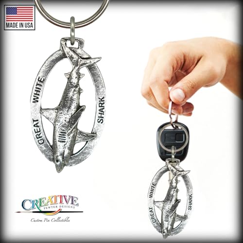 Image of Great White Shark Pewter Key Chain, Key Fob, Key Ring, Gift, S112KC